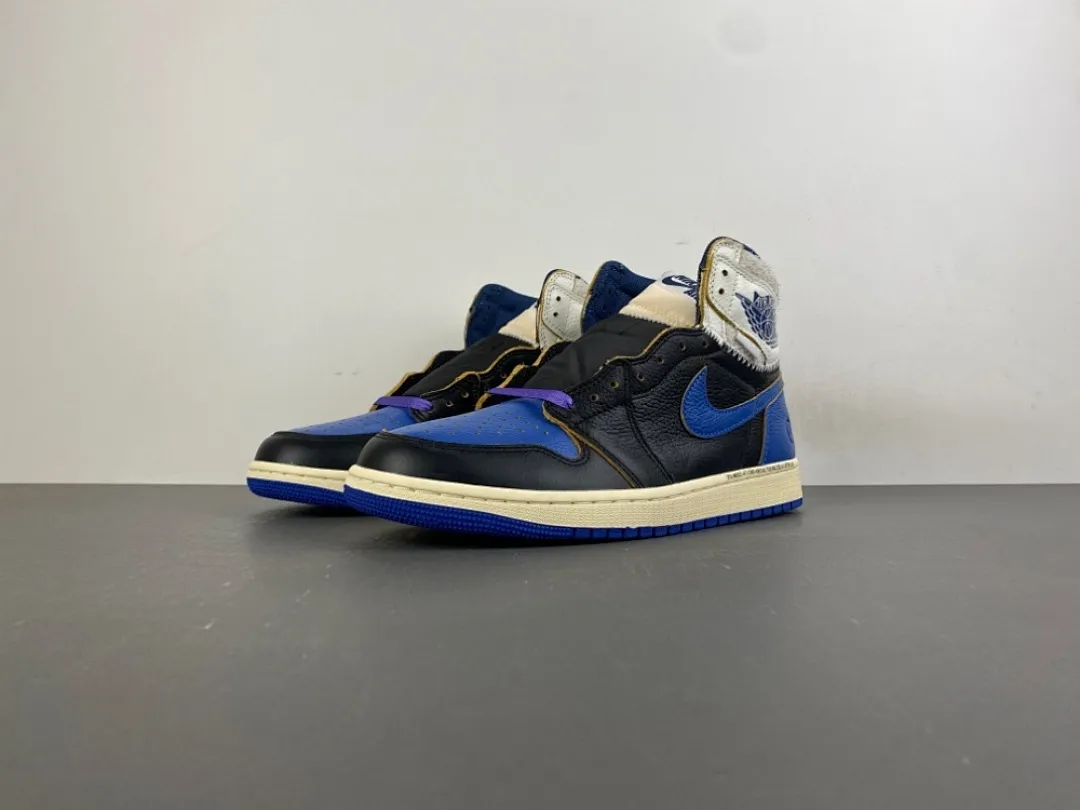PK版 Air Jordan 1 Hi 藤原浩 UN大闪电 黑兰白紫 色 货号：IO7847-001 日期：2026 年春季 18原装版本PK，37号码36-47.5出货4-0