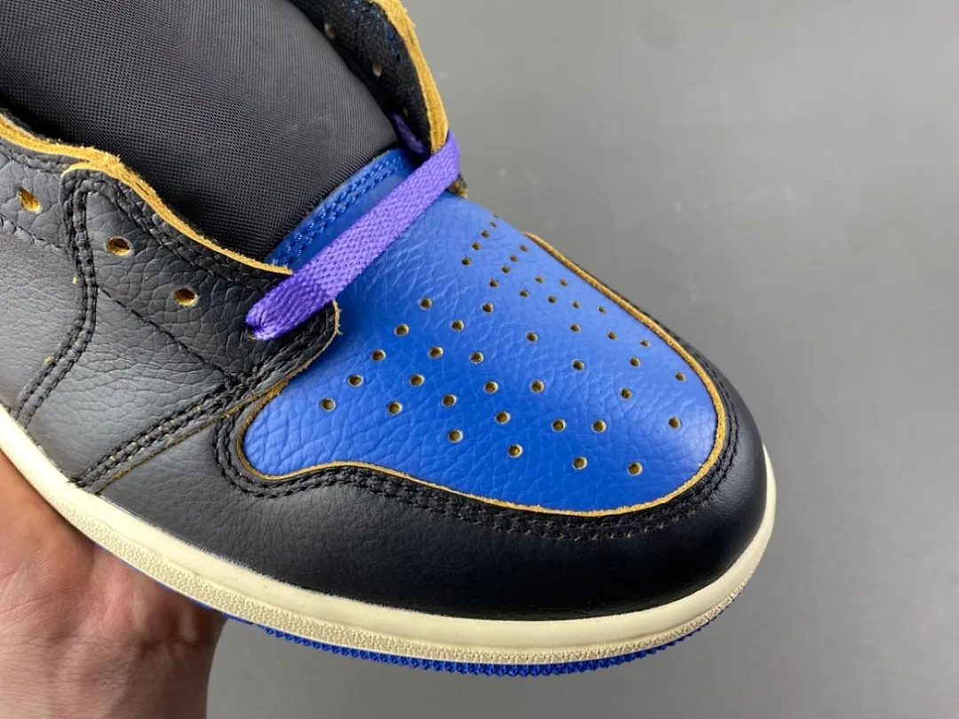 PK版 Air Jordan 1 Hi 藤原浩 UN大闪电 黑兰白紫 色 货号：IO7847-001 日期：2026 年春季 18原装版本PK，37号码36-47.5出货4-0