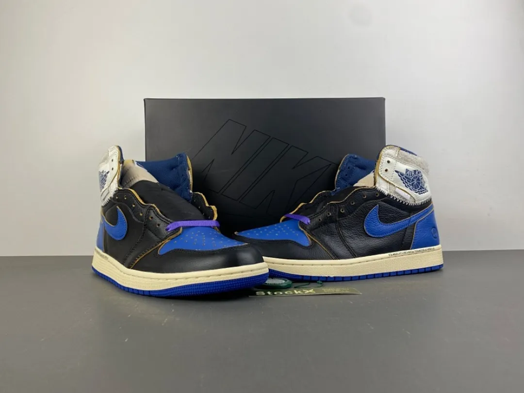 PK版 Air Jordan 1 Hi 藤原浩 UN大闪电 黑兰白紫 色 货号：IO7847-001 日期：2026 年春季 18原装版本PK，37号码36-47.5出货4-0
