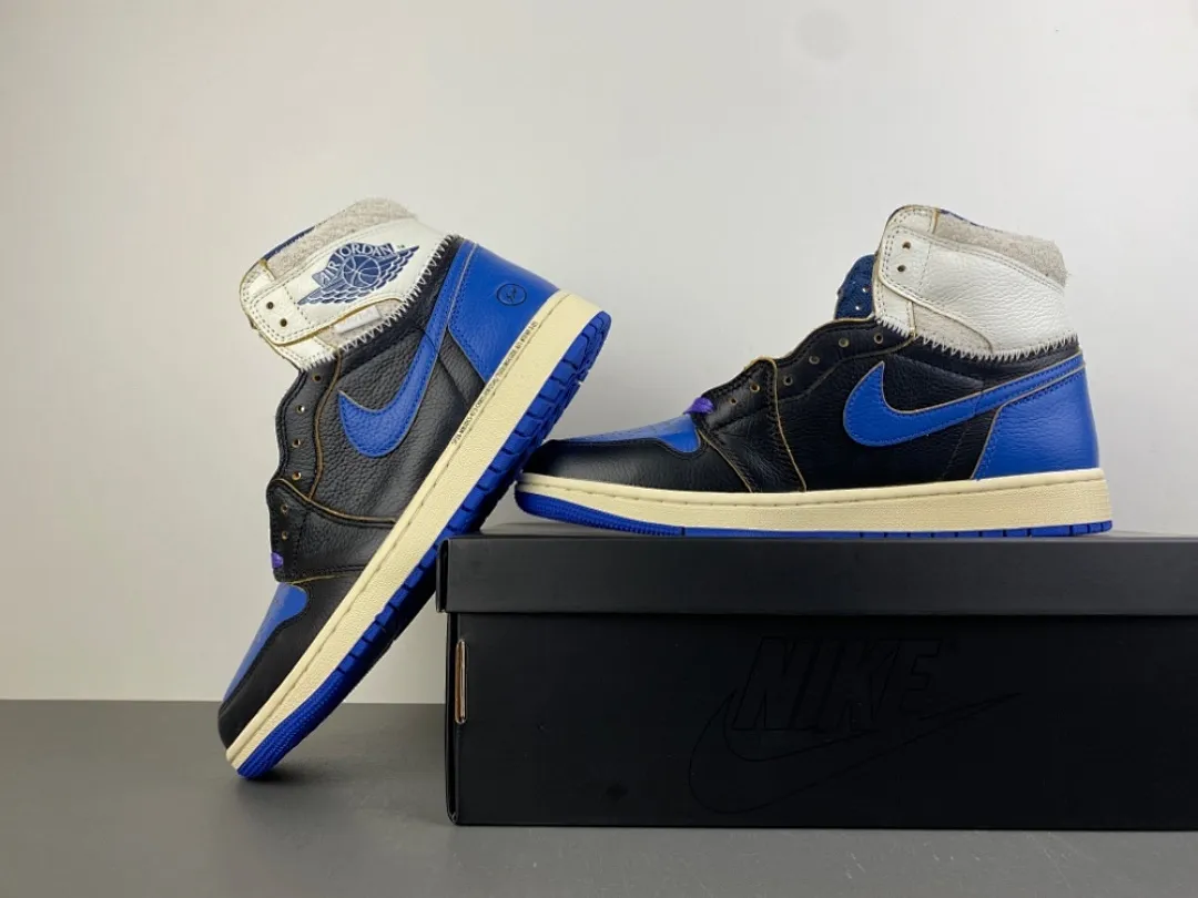 PK版 Air Jordan 1 Hi 藤原浩 UN大闪电 黑兰白紫 色 货号：IO7847-001 日期：2026 年春季 18原装版本PK，37号码36-47.5出货4-0